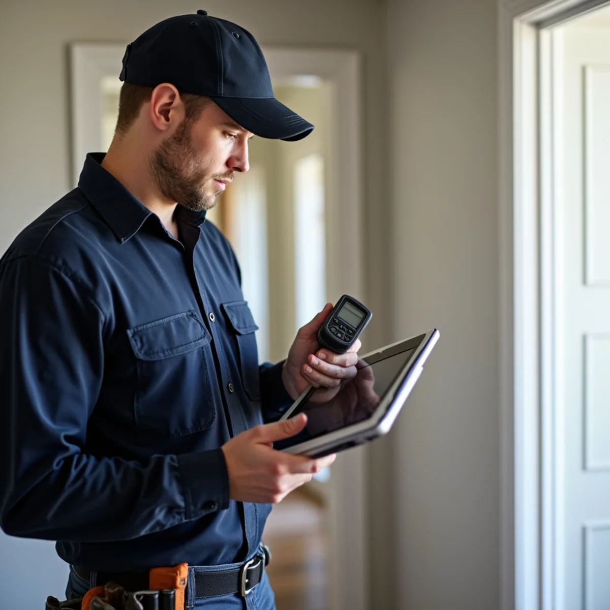 Lead technician cataloging and marking damaged materials for insurance removal approval