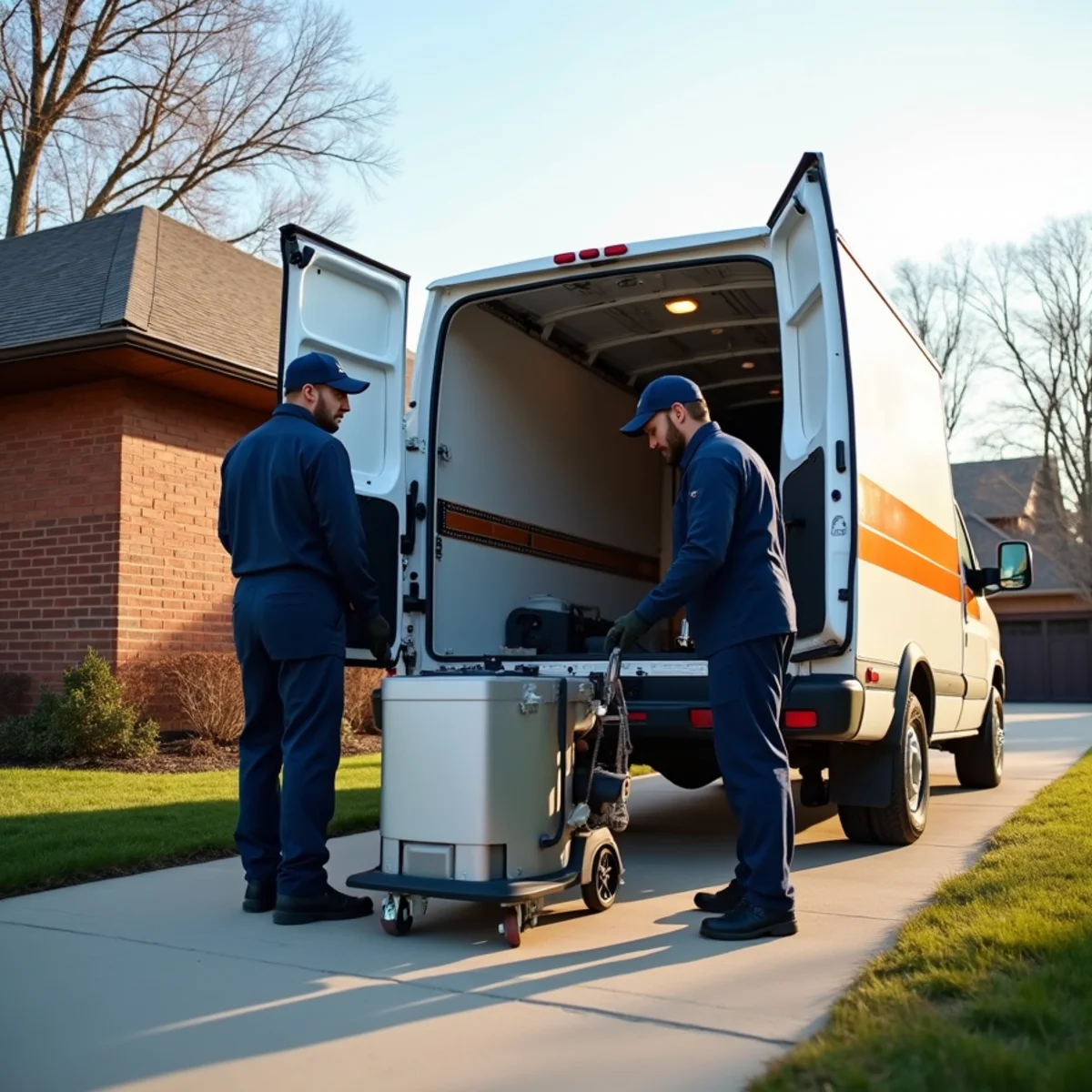 Fire and smoke damage restoration crew staging commercial equipment outside a Chicago South Suburban brick residence in Alsip, IL