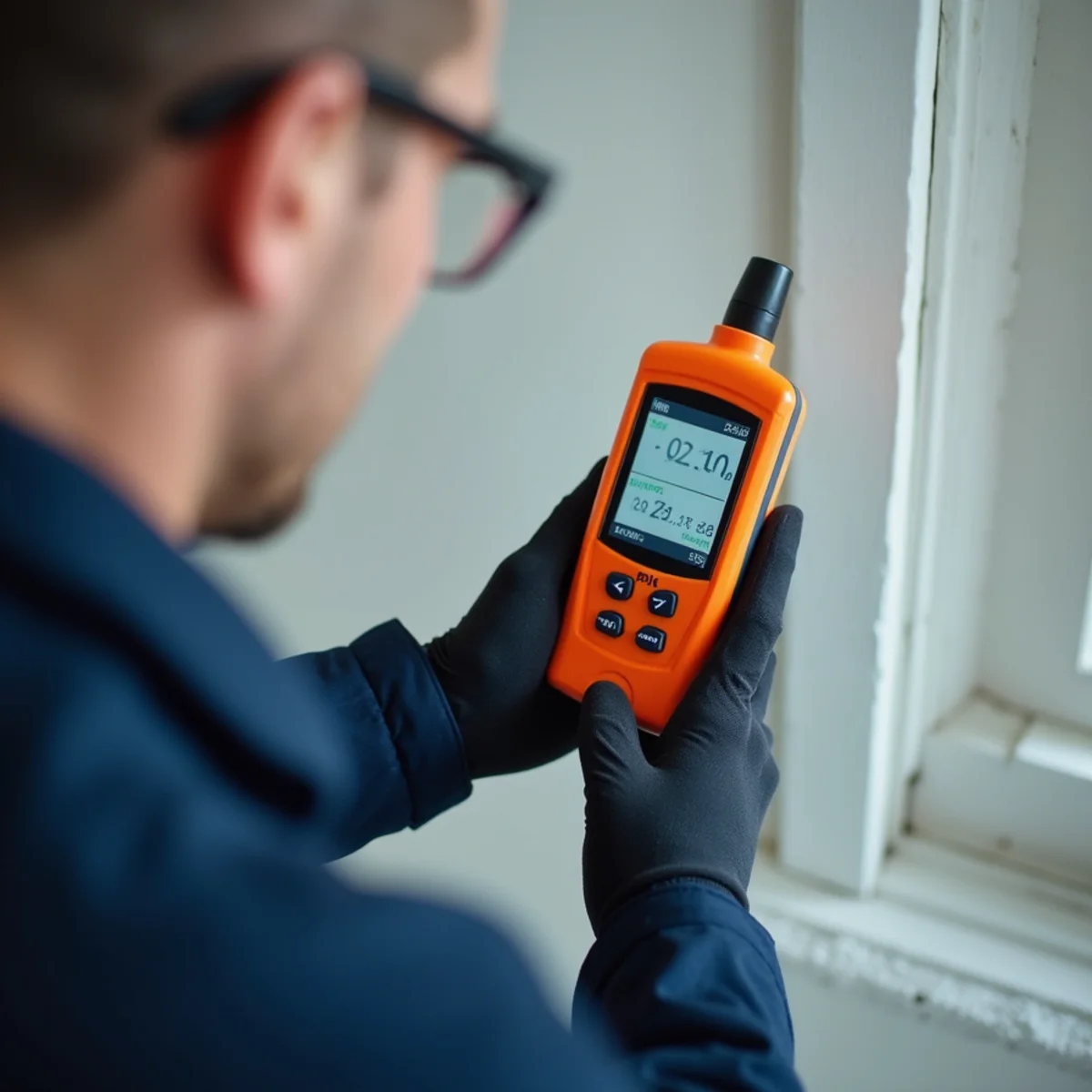 Technician using photoionization detector PID to measure volatile organic smoke compounds