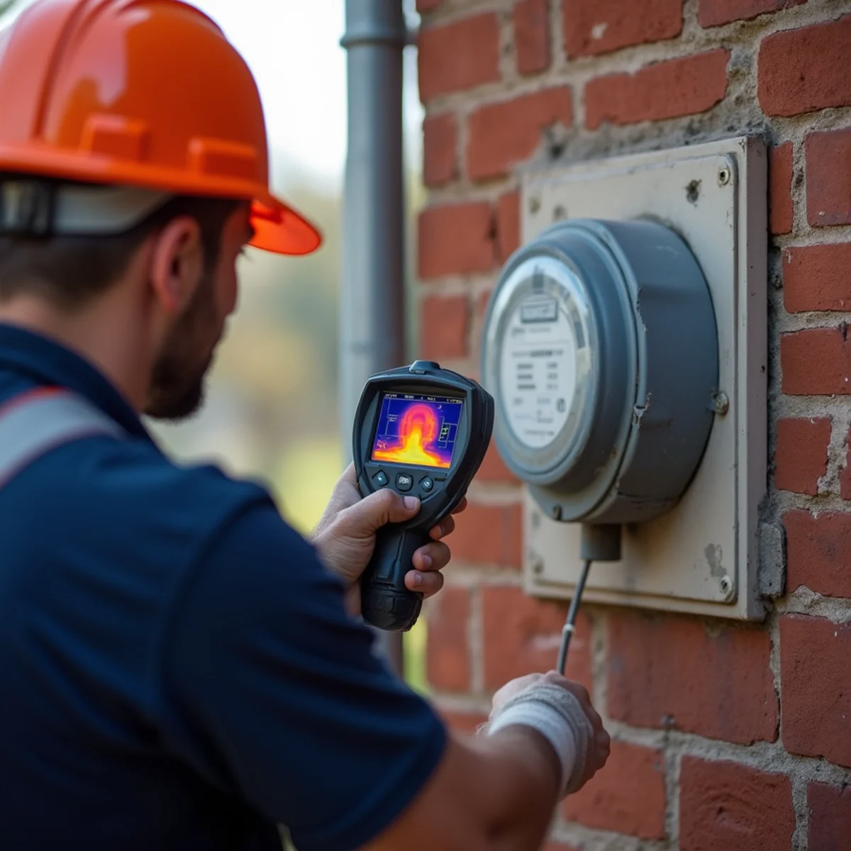 Technician scanning residential utility entrance for hidden heat damage in Crestwood