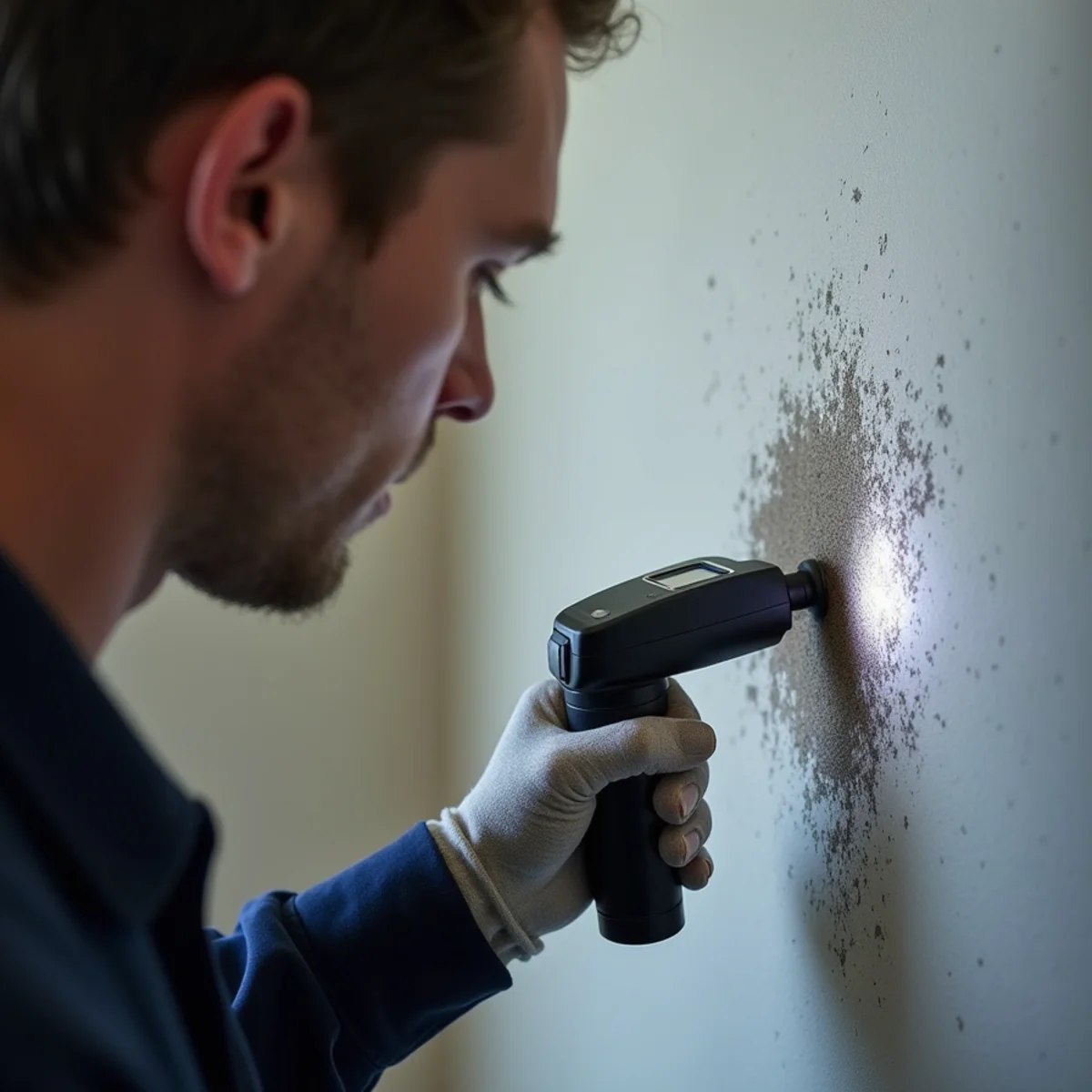 Microscopic inspection of soot particle agglomerates on painted sheetrock sample