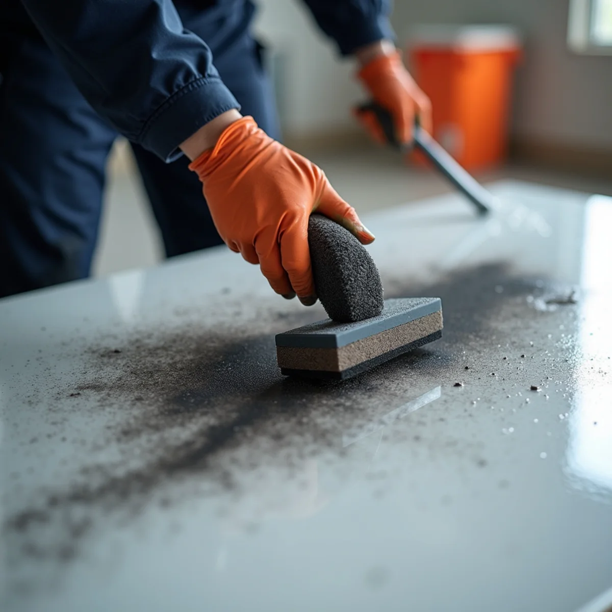 Vulcanized natural rubber sponge lifting oily carbon residue without water or liquid chemicals